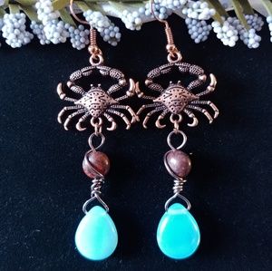 Crab wire wrapped dangle earrings